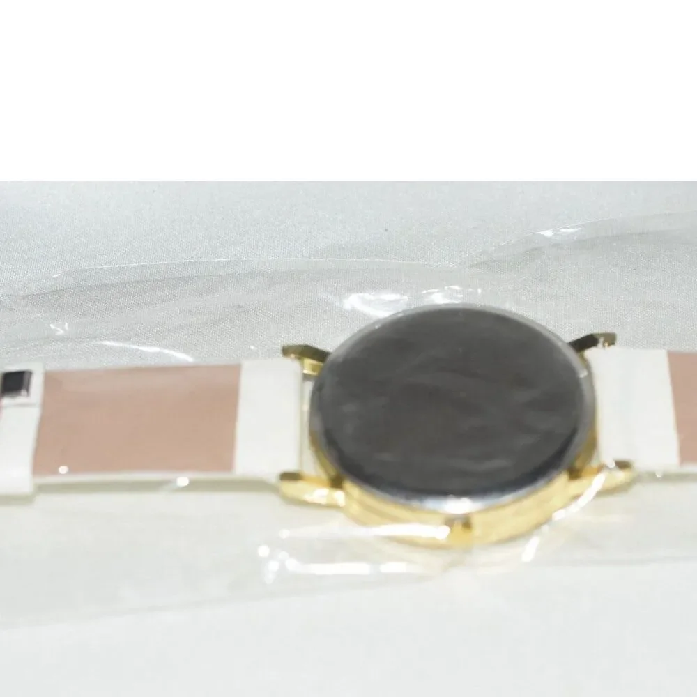NIP Geneva Platinum White Quilted Faux Leather Band White Face New Battery Watch